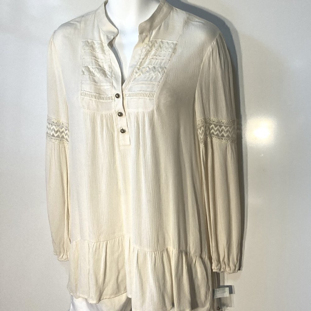 Keren Hart SZ M NWT Ivory gauzy flowy tunic tiered lace vintage inspired boho